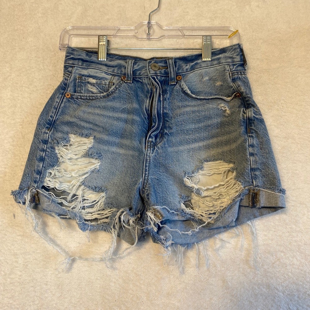 American Eagle Outfitters Distressed Denim Shorts Sz 4 High Waist Ripped Cuffed